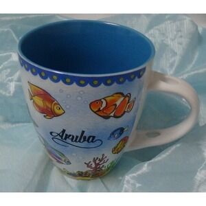 Cup Coffee Mug Teacup Caribbean Island Aruba (16 oz) Turquoise with Fish #311